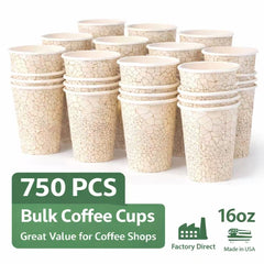 SOPARO 16oz Bulk Paper Coffee Cups – 750 Count Disposable Hot Cups for Coffee Shops & Food Service (Free Shipping）Save $10 with Local Pickup