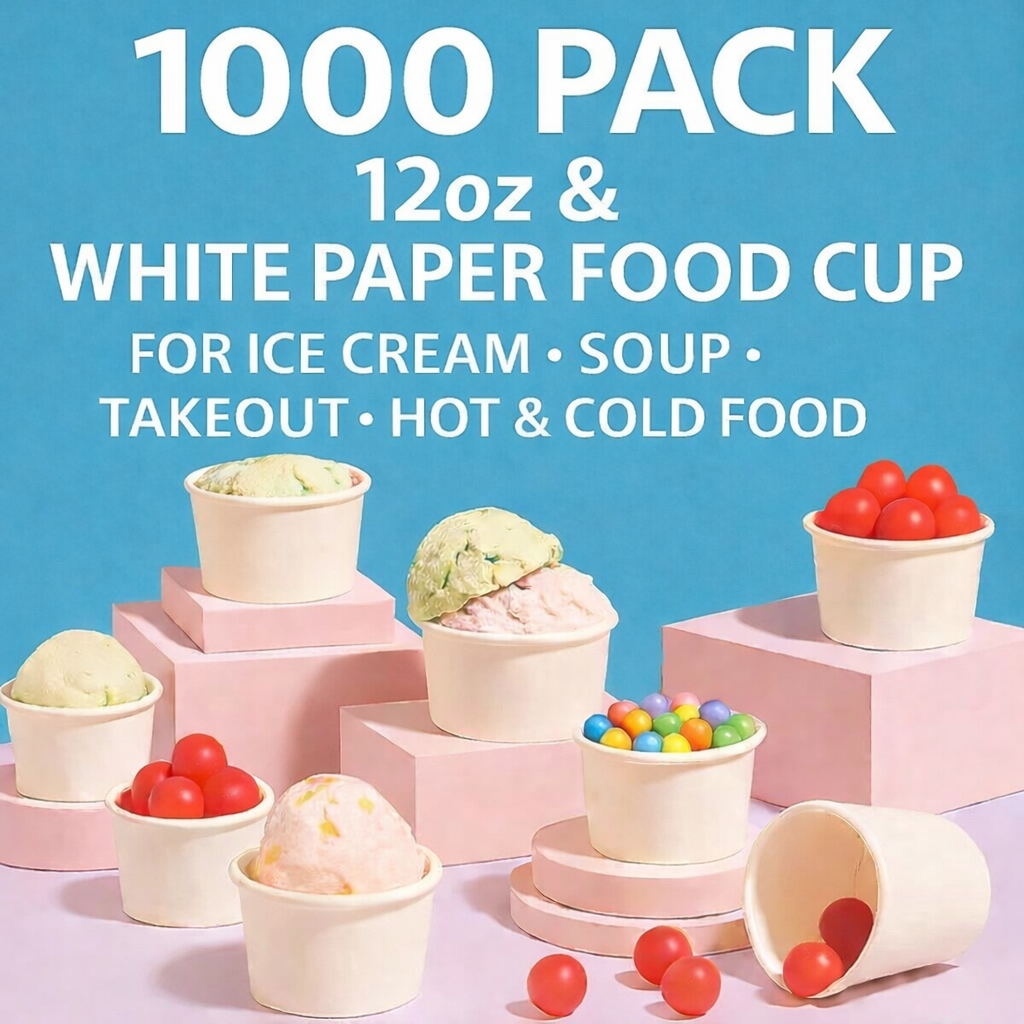 SOPARO 100/200/300/500/1000 PCS 10/12 Oz Ice Cream Paper Cups, Batch Disposable Solid Color Paper Dessert Bowls for Snacks, Sundaes, Party Giveaways, Ice Cream Bar Supplies Factory (12oz,100 PCS)Save $10 with Local Pickup