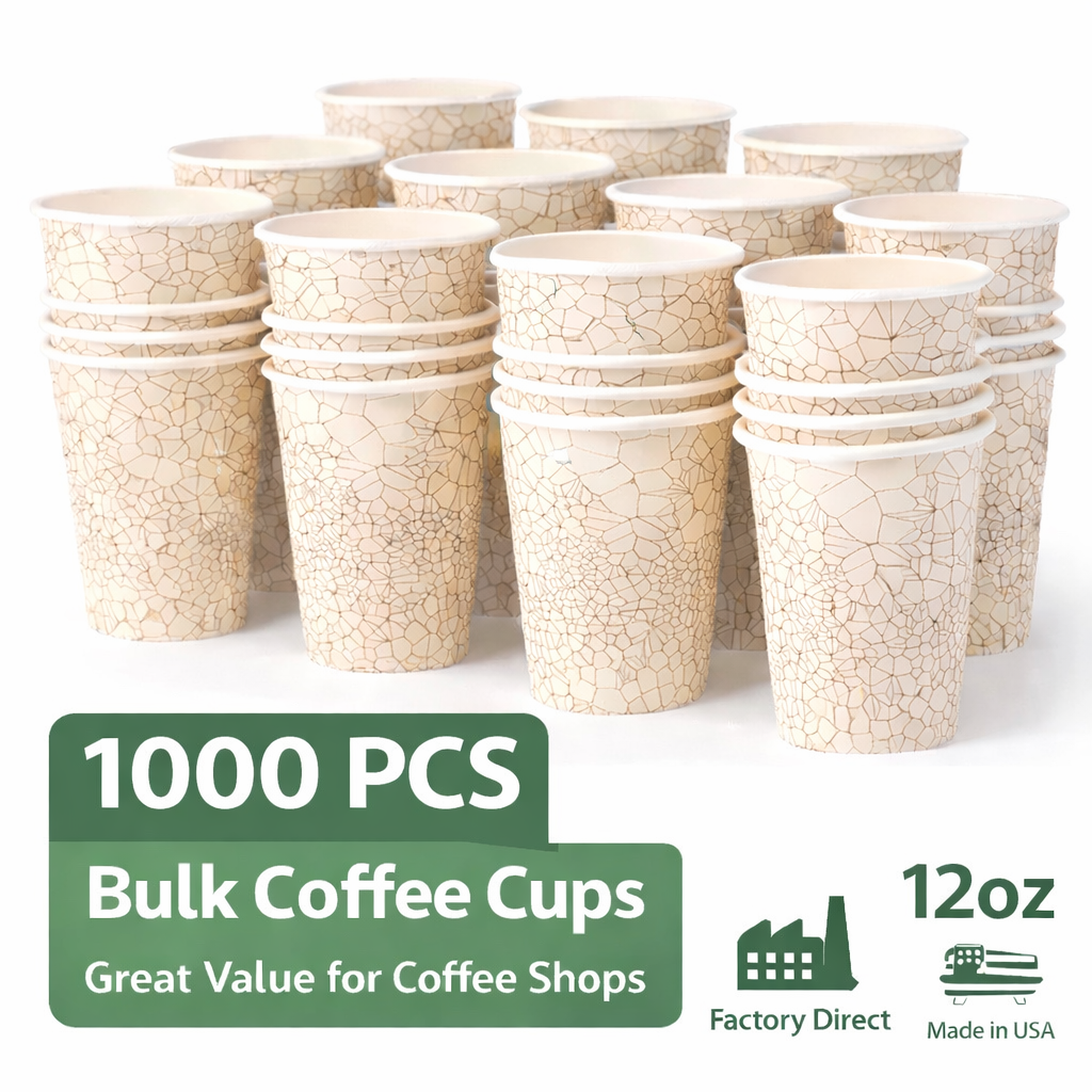 Printed Paper Coffee Cups, Disposable Hot & Cold Cups, 12 oz 16 oz 20 oz, Leak-Resistant & BPA-Free, Bulk To-Go Cups for Coffee Shops, Cafes & Food Service (100, stock pattern, 12OZ)