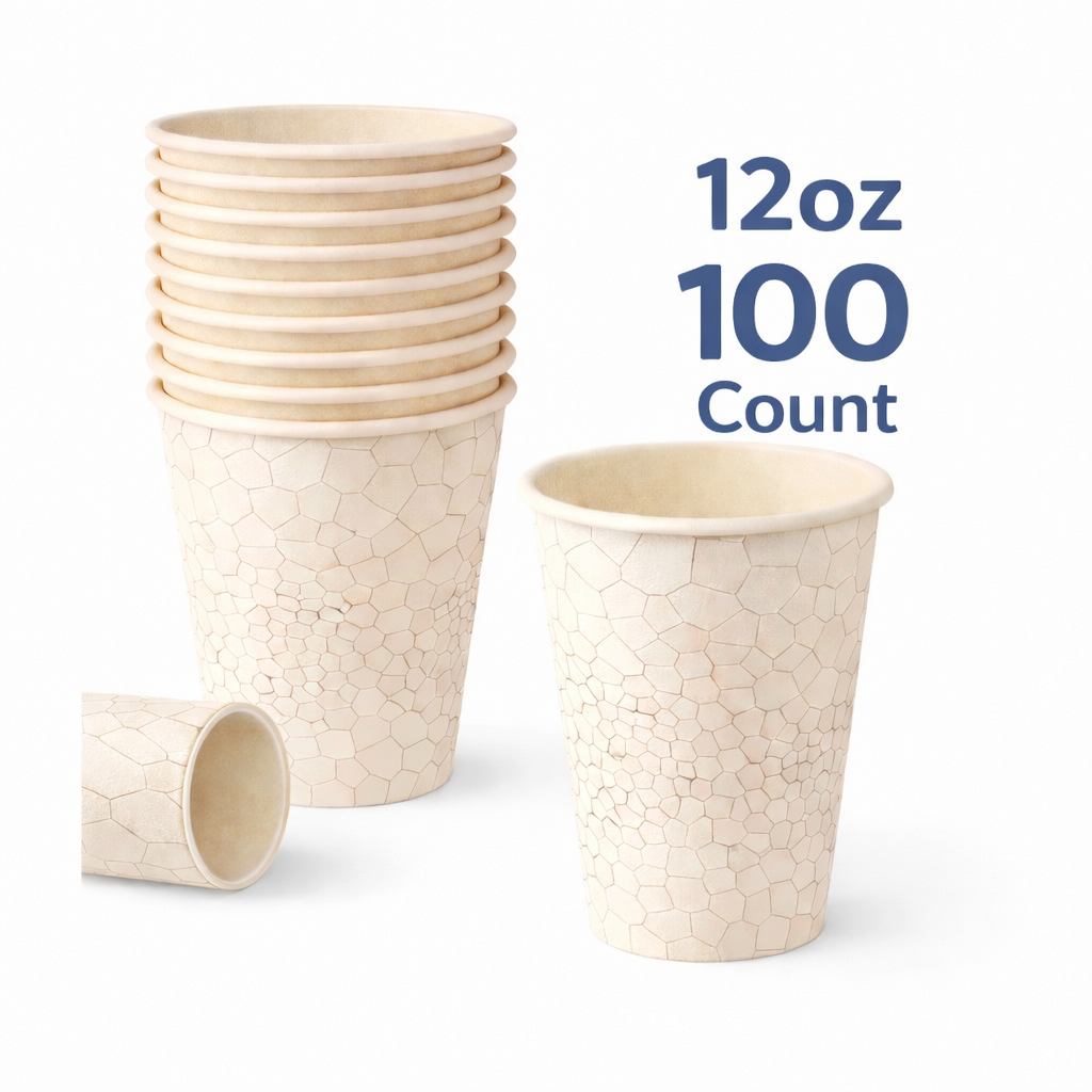 Printed Paper Coffee Cups, Disposable Hot & Cold Cups, 12 oz 16 oz 20 oz, Leak-Resistant & BPA-Free, Bulk To-Go Cups for Coffee Shops, Cafes & Food Service (100, stock pattern, 12OZ)