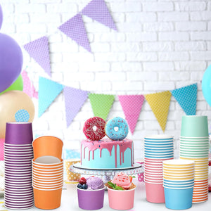 Cups 24 Paper Ice Cream Cups Disposable Dessert Bowls 6 Colors Ice Cream Containers Hot and Cold Food Bowls Summer Party Treat Cups for Frozen Yogurt, Dessert and sundae.