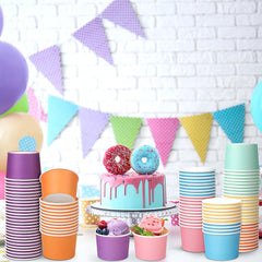Cups 24 Paper Ice Cream Cups Disposable Dessert Bowls 6 Colors Ice Cream Containers Hot and Cold Food Bowls Summer Party Treat Cups for Frozen Yogurt, Dessert and sundae.