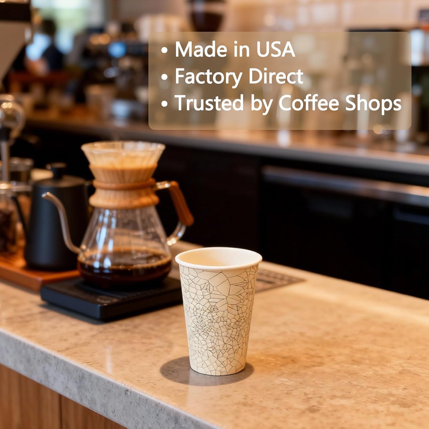 Printed Paper Coffee Cups, Disposable Hot & Cold Cups, 12 oz 16 oz 20 oz, Leak-Resistant & BPA-Free, Bulk To-Go Cups for Coffee Shops, Cafes & Food Service (100, stock pattern, 12OZ)