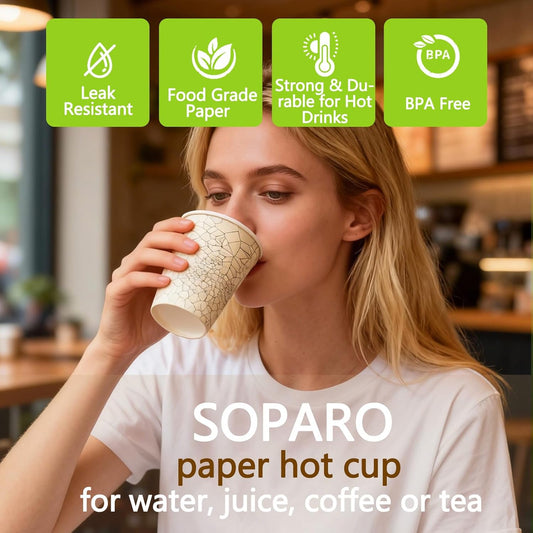 Printed Paper Coffee Cups – 100 Pack, 12–20 oz