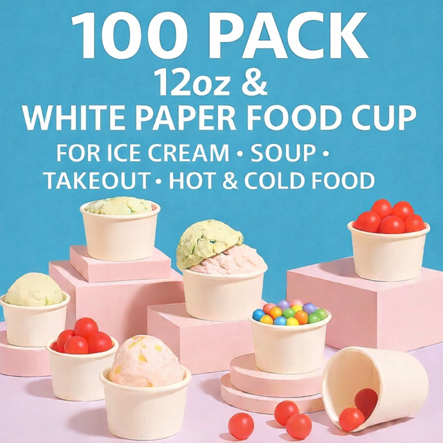 SOPARO 100/200/300/500/1000 PCS 10/12 Oz Ice Cream Paper Cups, Batch Disposable Solid Color Paper Dessert Bowls for Snacks, Sundaes, Party Giveaways, Ice Cream Bar Supplies Factory (12oz,100 PCS)Save $10 with Local Pickup