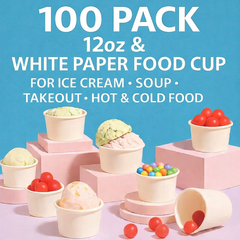 SOPARO 100/200/300/500/1000 PCS 10/12 Oz Ice Cream Paper Cups, Batch Disposable Solid Color Paper Dessert Bowls for Snacks, Sundaes, Party Giveaways, Ice Cream Bar Supplies Factory (12oz,100 PCS)Save $10 with Local Pickup