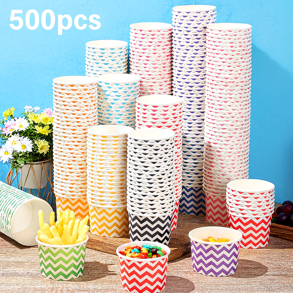 500pc Paper Ice Cream Cups Disposable Dessert Bowls 6 Colors Ice Cream Containers Hot and Cold Food Bowls Summer Party Treat Cups for Frozen Yogurt, Dessert and sundae.Save $10 with Local Pickup