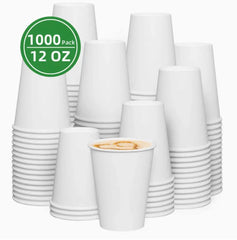 Apsic 1000 Disposable Coffee Cups – 8oz/10oz/12oz, Premium Thick Paper, To-Go Hot & Cold Beverage Cups (Available in Small & Medium, White)